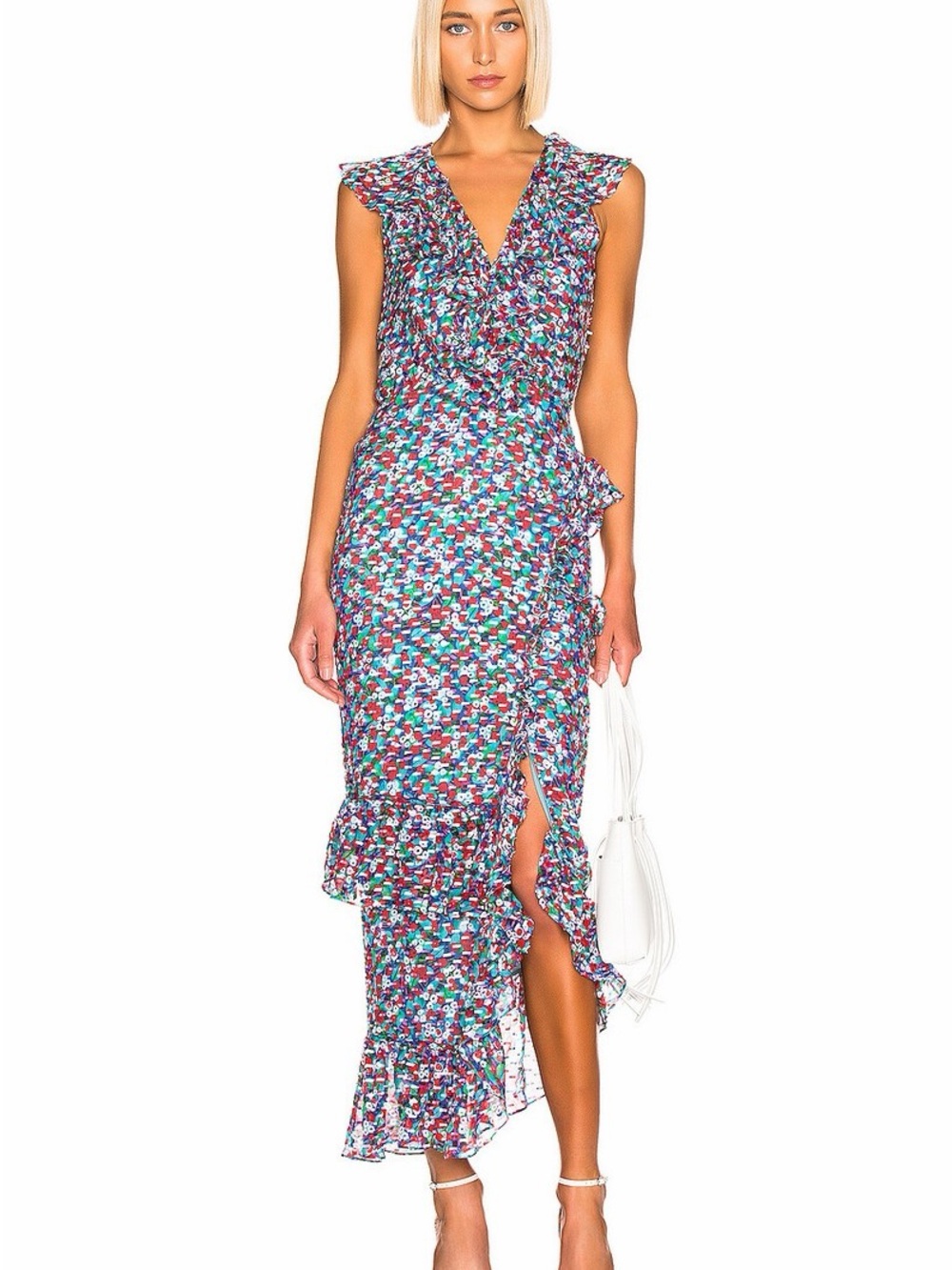 Floral Ruffle Wrap Midi Dress - Multicolor